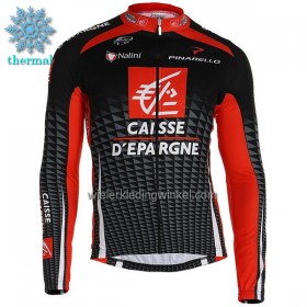 Wielershirt Caisse d`Epargne Lange Mouw Winter Thermal Fleece Rood Zwart